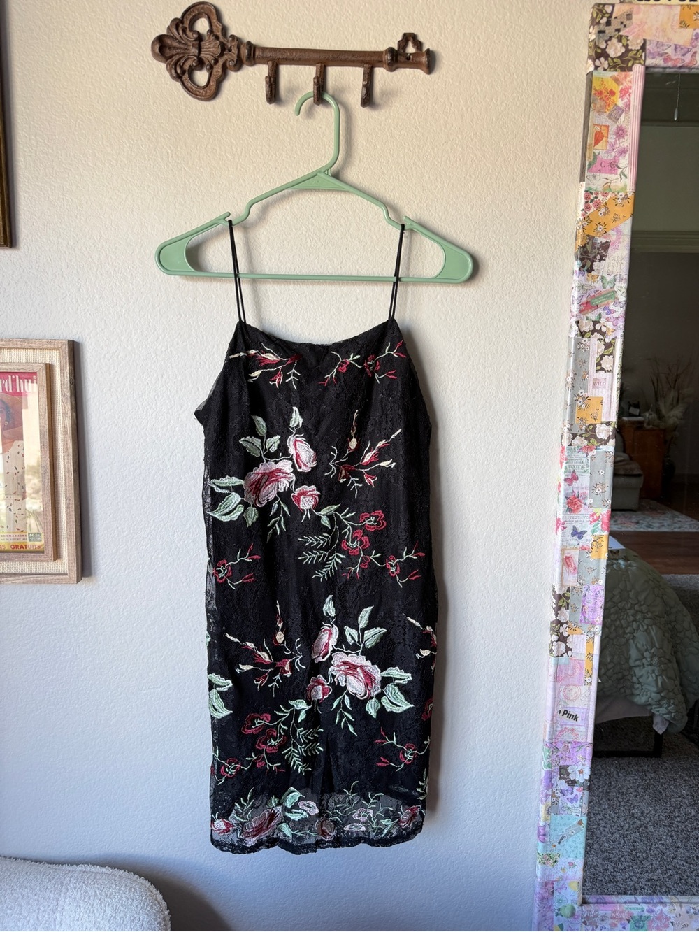 ASTR Black Floral Embroidered Slip Romper